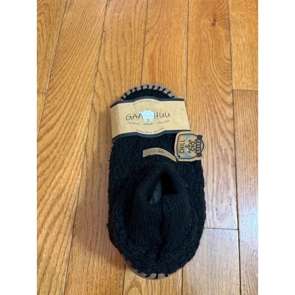 GAAHUU Mens Moccasin Slippers Black Knit Faux Fur Lining Chill Guard Size 9-13